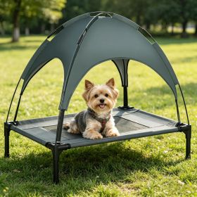 30 Inch Elevated Dog Bed with Removable Canopy UV Protection Outdoor Dog Cot Shade Pet Bed for Camping Gray