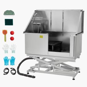 Electric Lift Dog Washing Station, 50Inch Professional Stainless Steel Pet Grooming Tub w/ Non-Slip Drain Board