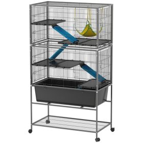 59" 5-Level Small Animal Cage, Rolling Ferret Cage with 6.3" Deep Tray, Non-Slip Cloth Covered Ramps, Hammock, Dark Gray (Option: Dark Gray-980x600x340 mm)