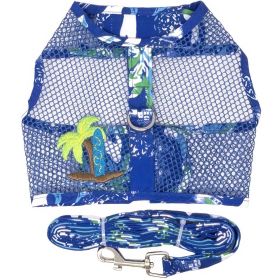 Cool Mesh Dog Harness with Leash (Color: Ocean Blue and Palms, size: X-Small)