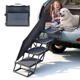 Dog Stairs for Car, 4 Steps Extra Wide Foldable Dog Ramp for Large Dogs with Non-Slip Rug Surface, Portable Lightweight Pet Ladder for Car, SUV, (Default: Default)