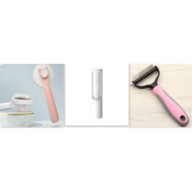 Pet Long-haired Dogknot Comb Double-sided Blade Dog (Option: Pink set8-L)