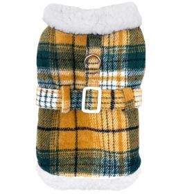 Sherpa-Lined Dog Harness Coat (Color: Yellow Plaid, size: small)